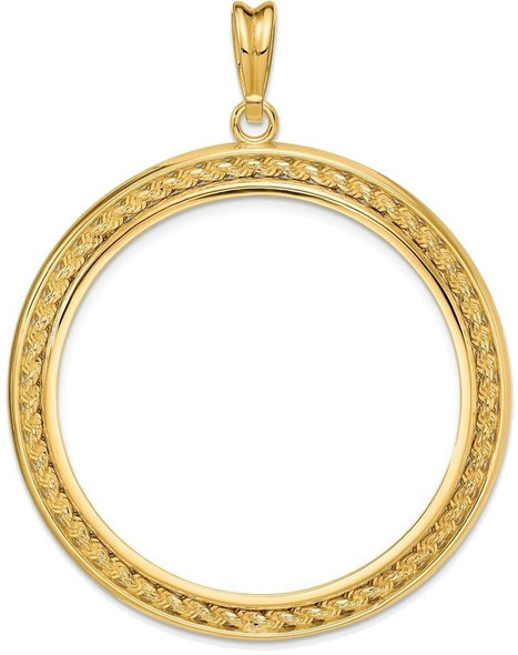 14k Yellow Gold 2mm Rope w/ Bright Edge 37mm Prong Coin Bezel Pendant