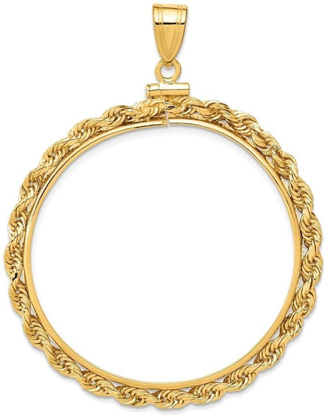 14k Yellow Gold 37mm 3mm Rope Screw Top Coin Bezel Pendant