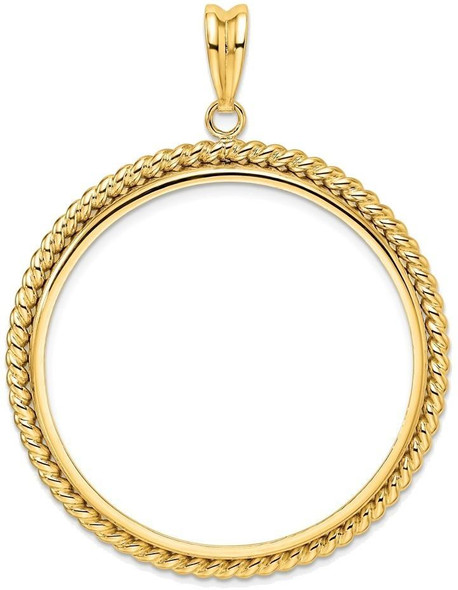 14k Yellow Gold 37mm Twisted Wire Prong Coin Bezel Pendant