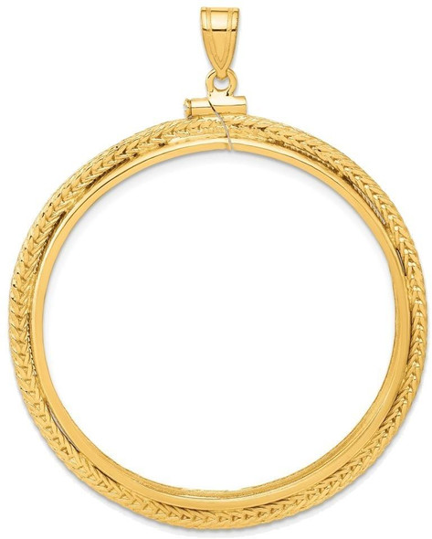 14k Yellow Gold Foxtail Chain Screw Top 37mm Coin Bezel Pendant