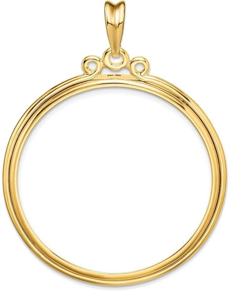 14k Yellow Gold Triple Circle Top 37mm Prong Coin Bezel Pendant