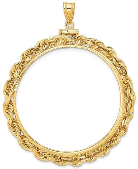 14k Yellow Gold 4mm Rope 37mm Screw Top Coin Bezel Pendant