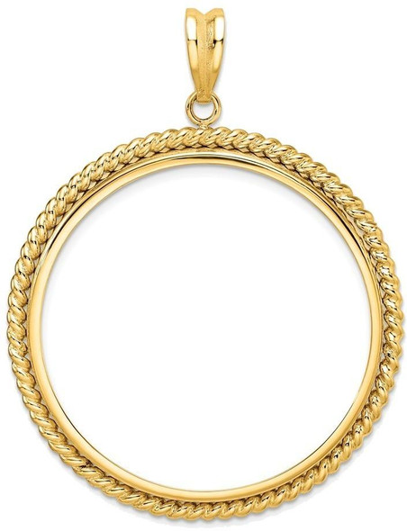 14k Yellow Gold 38.1mm Twisted Wire Prong Coin Bezel Pendant