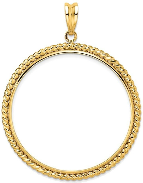 14k Yellow Gold 39.5mm Twisted Wire Prong Coin Bezel Pendant