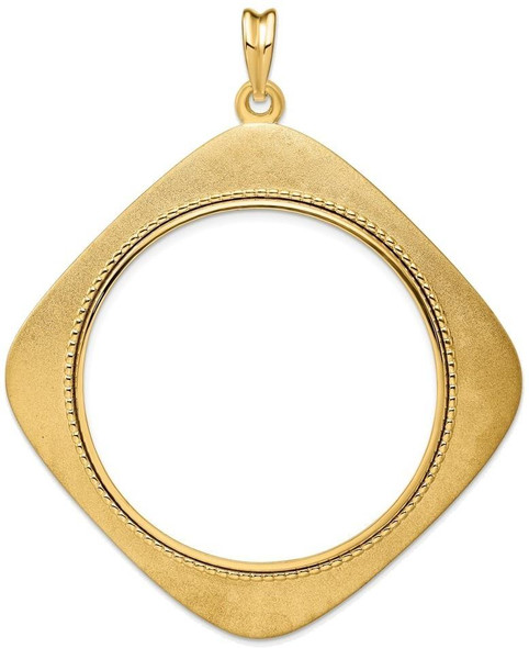 14k Yellow Gold 39.5mm Textured & Beaded Kite-Shape Prong Coin Bezel Pendant