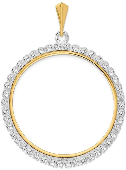 14k Two-tone Gold A Diamond 39.5mm Prong Coin Bezel Pendant