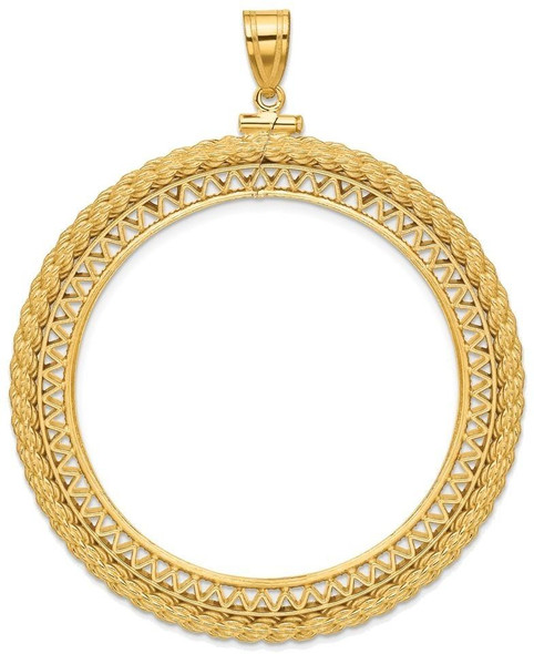 14k Yellow Gold Filigree w/ Rope Screw Top 39.5mm Coin Bezel Pendant