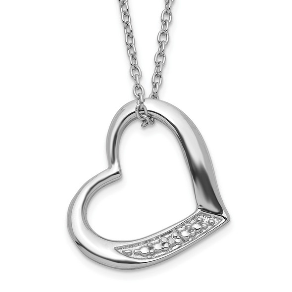 Rhodium-plated Sterling Silver Heart with Diamond Necklace