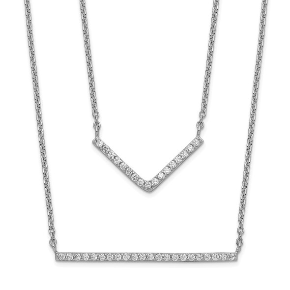 Rhodium-plated Sterling Silver CZ Double Bar Multi-Strand Necklace