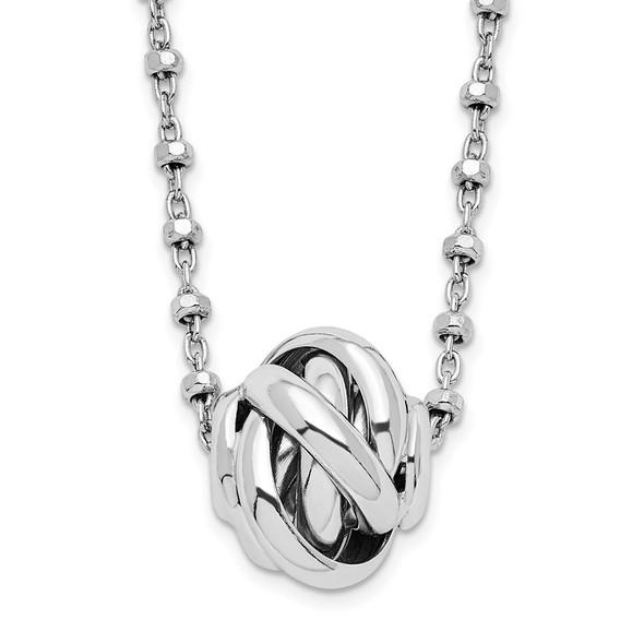 Rhodium-plated Sterling Silver Polished Love Knot Diamond-cut Chain Necklace