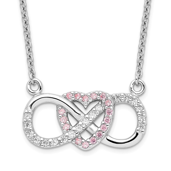 Rhodium-plated Sterling Silver w/CZ Heart w/Infinity Symbol Necklace