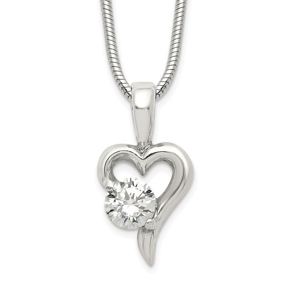 Sterling Silver CZ Heart Pendant Necklace