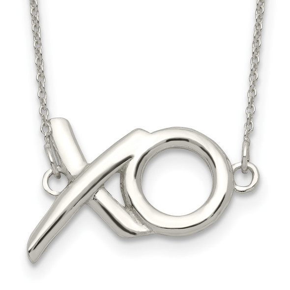 Sterling Silver Polished XO w/2in. Ext. Necklace