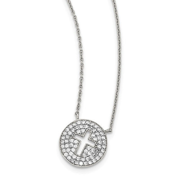 Sterling Silver Polished CZ Cross Necklace