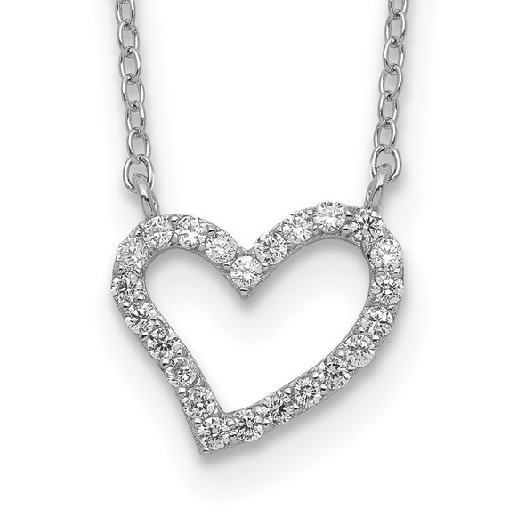 Rhodium-plated Sterling Silver CZ Heart Necklace QG4021-18