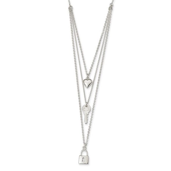Sterling Silver Lock, Heart and Key Multi-Strand 16in Necklace