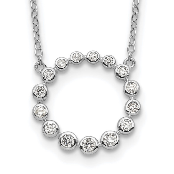 Rhodium-plated Sterling Silver CZ Circle w/2in ext Necklace