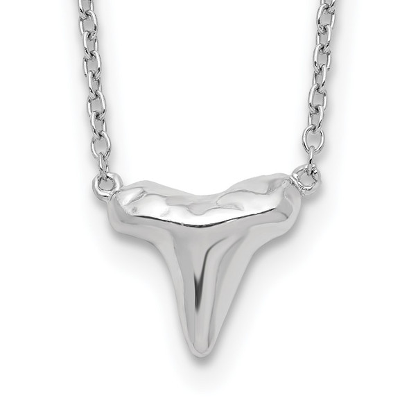 Sterling Silver Rhodium-plated Polished Shark Tooth w/2in Ext. Necklace
