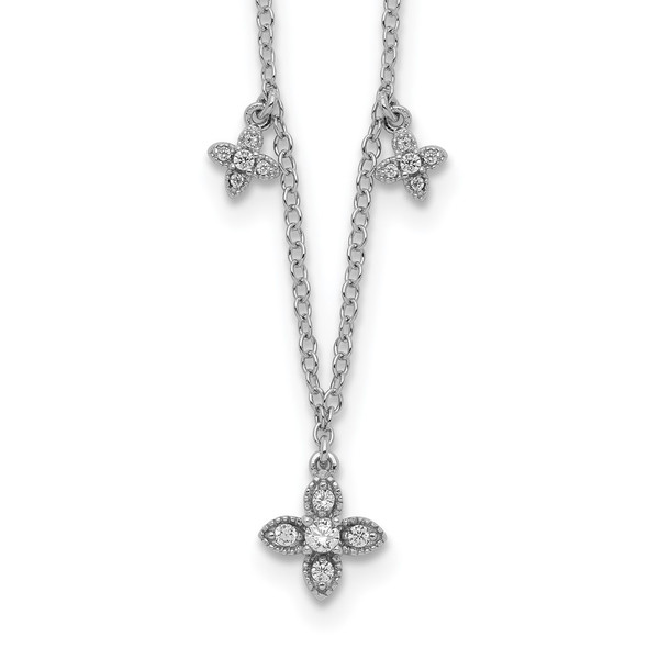 Rhodium-plated Sterling Silver CZ Crosses w/2in ext Necklace