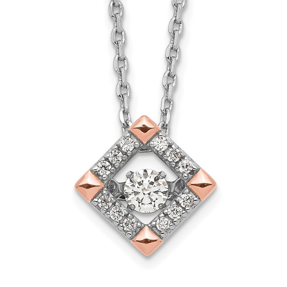 Sterling Silver Rhodium-plated Rose-tone Moving CZ w/2in ext Necklace