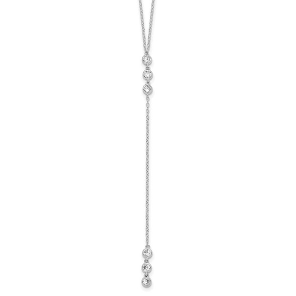 Rhodium-plated Sterling Silver Polished Bezel Set CZ w/2 in ext. Necklace