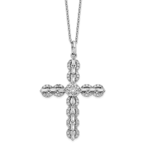 Rhodium-plated Sterling Silver Polished CZ Cross Necklace QG6070-18