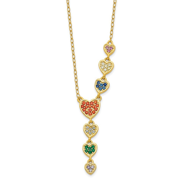 Sterling Silver Gold Tone Multicolor CZ Hearts Necklace