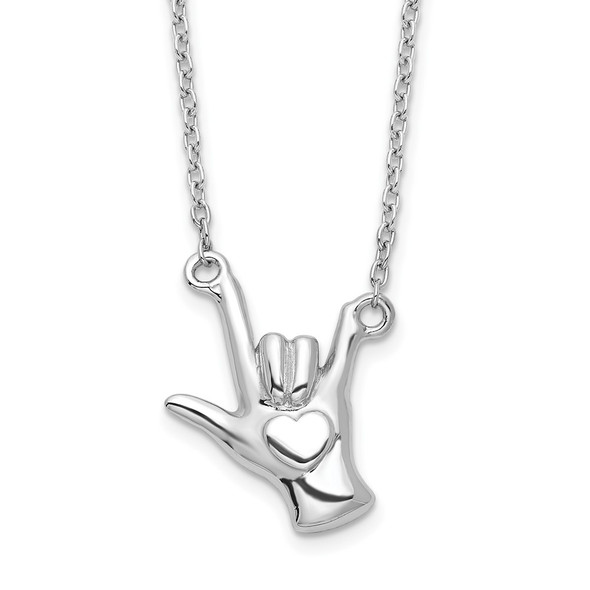 Rhodium-plated Sterling Silver I Love You Hand Signal Necklace
