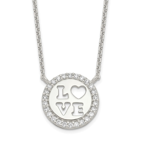 Sterling Silver Polished CZ Love Necklace