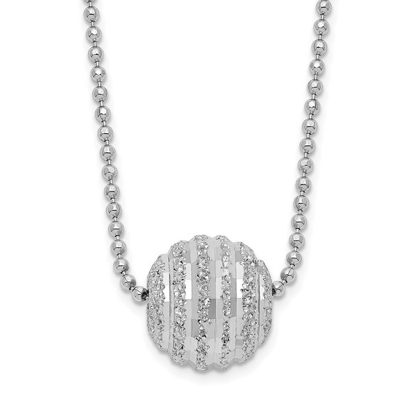 Rhodium-plated Sterling Silver Polish & Lasered Bead 18in Necklace