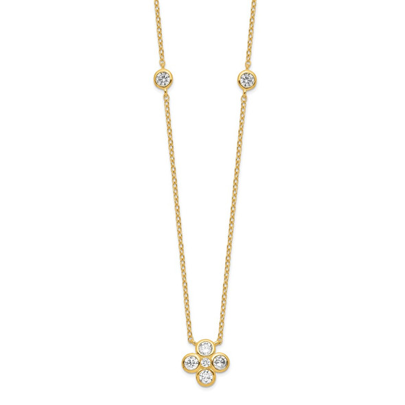 Sterling Silver Gold-plated Polished CZ w/ 2in ext. Necklace