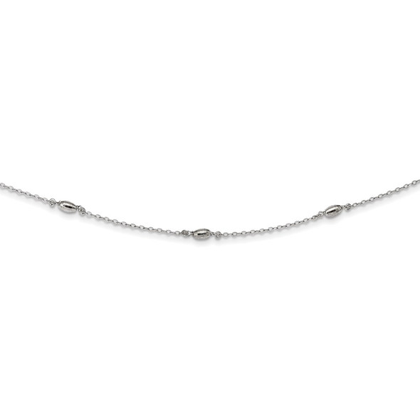 Sterling Silver Rhodium-plated Diamond-cut Oval Beads w/3in ext Choker Necklace