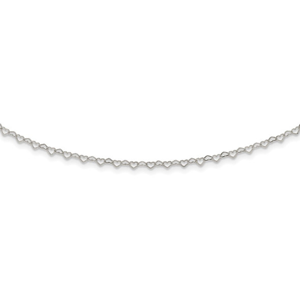 Sterling Silver Polished Hearts Link w/4 in ext Choker Necklace