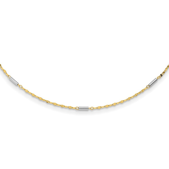 14K Two-tone Gold Diamond-cut Mini Bar Links Fancy Necklace