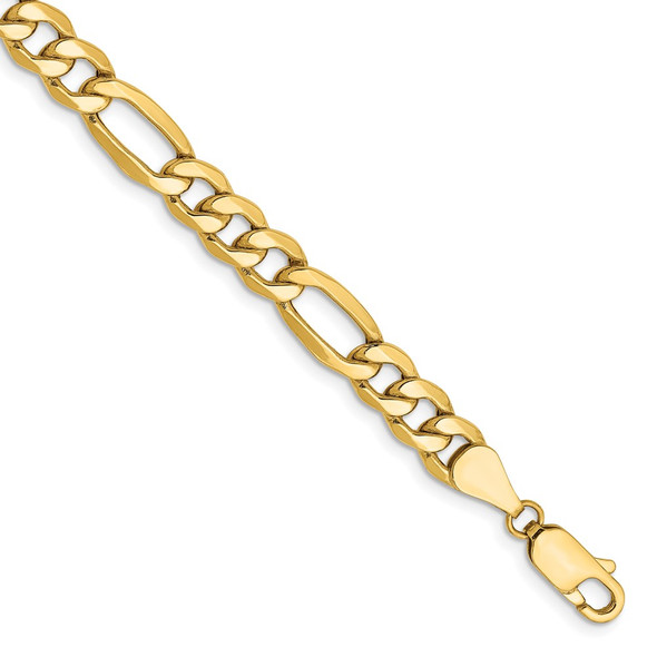 7" 14k Yellow Gold 6.25mm Semi-Solid Figaro Chain Bracelet
