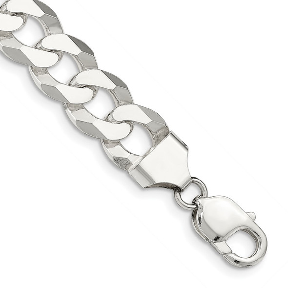 8" Sterling Silver 13mm Beveled Curb Chain Bracelet