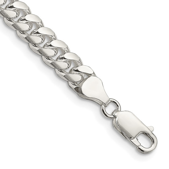 8" Sterling Silver 7mm Domed w/ Side Diamond-cut Curb Chain Bracelet