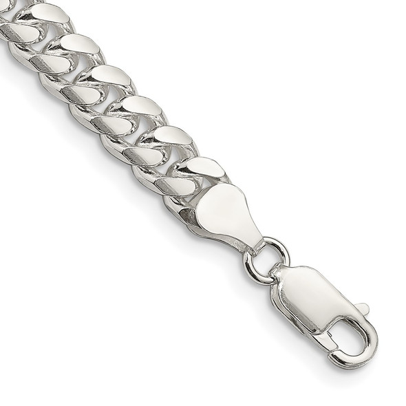 9" Sterling Silver 7mm Domed w/ Side Diamond-cut Curb Chain Bracelet