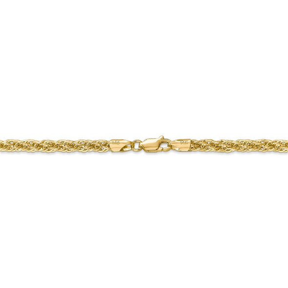 16" 14k Yellow Gold 3.3mm Diamond-cut Semi-Solid Rope Chain Necklace