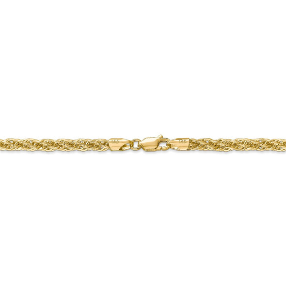 18" 14k Yellow Gold 3.3mm Diamond-cut Semi-Solid Rope Chain Necklace