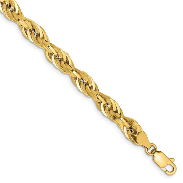 8" 14k Yellow Goldy 5.4mm Semi-Solid Rope Chain Bracelet