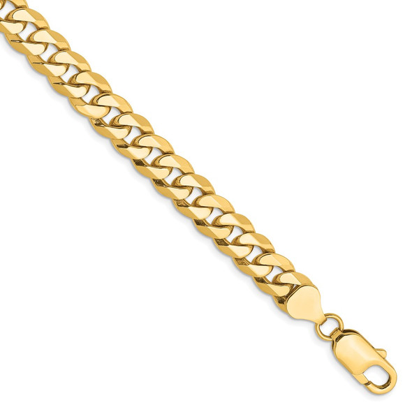 9" 14k Yellow Gold 8mm Flat Beveled Curb Chain Bracelet