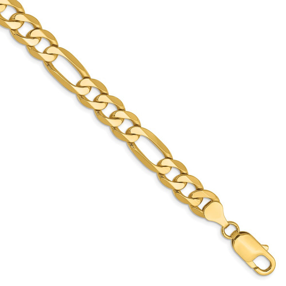 9" 14k Yellow Gold 7.5mm Flat Figaro Chain Bracelet
