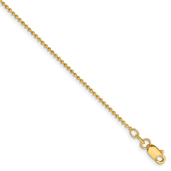 10" 14k Yellow Gold 1.2mm Diamond-cut Beaded Chain Anklet
