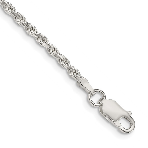 8" Sterling Silver 2.25mm Diamond-cut Rope Chain Bracelet