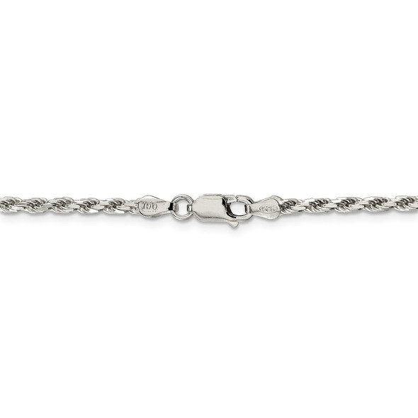 22" Sterling Silver 2.5mm Diamond-cut Rope Chain Necklace w/4in ext.