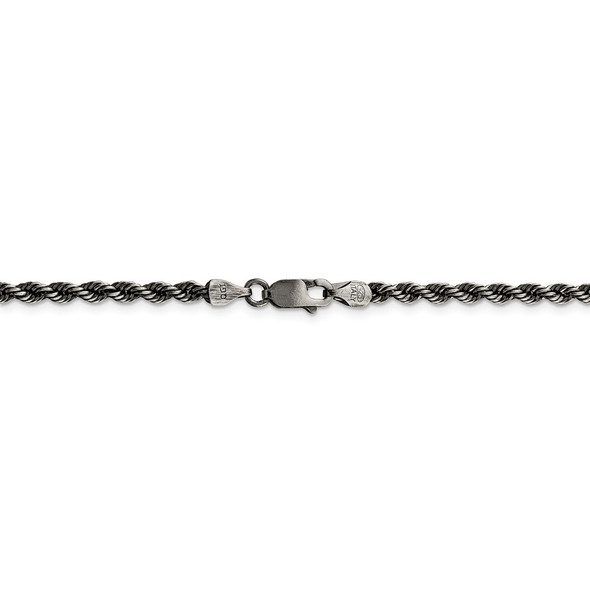 24" Sterling Silver Ruthenium-plated 3mm Rope Chain Necklace