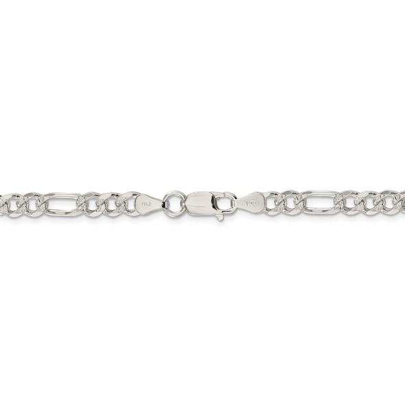 18" Sterling Silver 5.5mm Pave Flat Figaro Chain Necklace