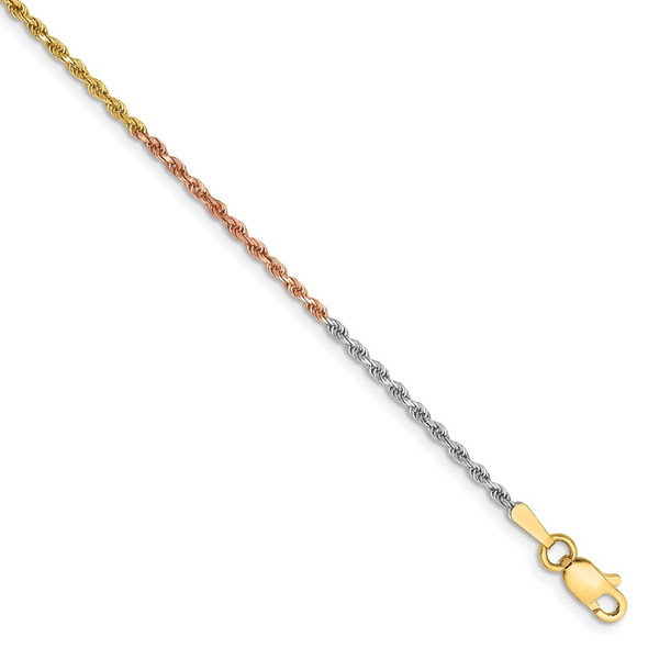 8" 14k Tri-color Gold 1.5mm Diamond-cut Rope Chain Bracelet