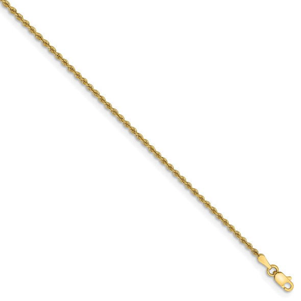 10" 14k Yellow Gold 2mm Regular Rope Chain Anklet